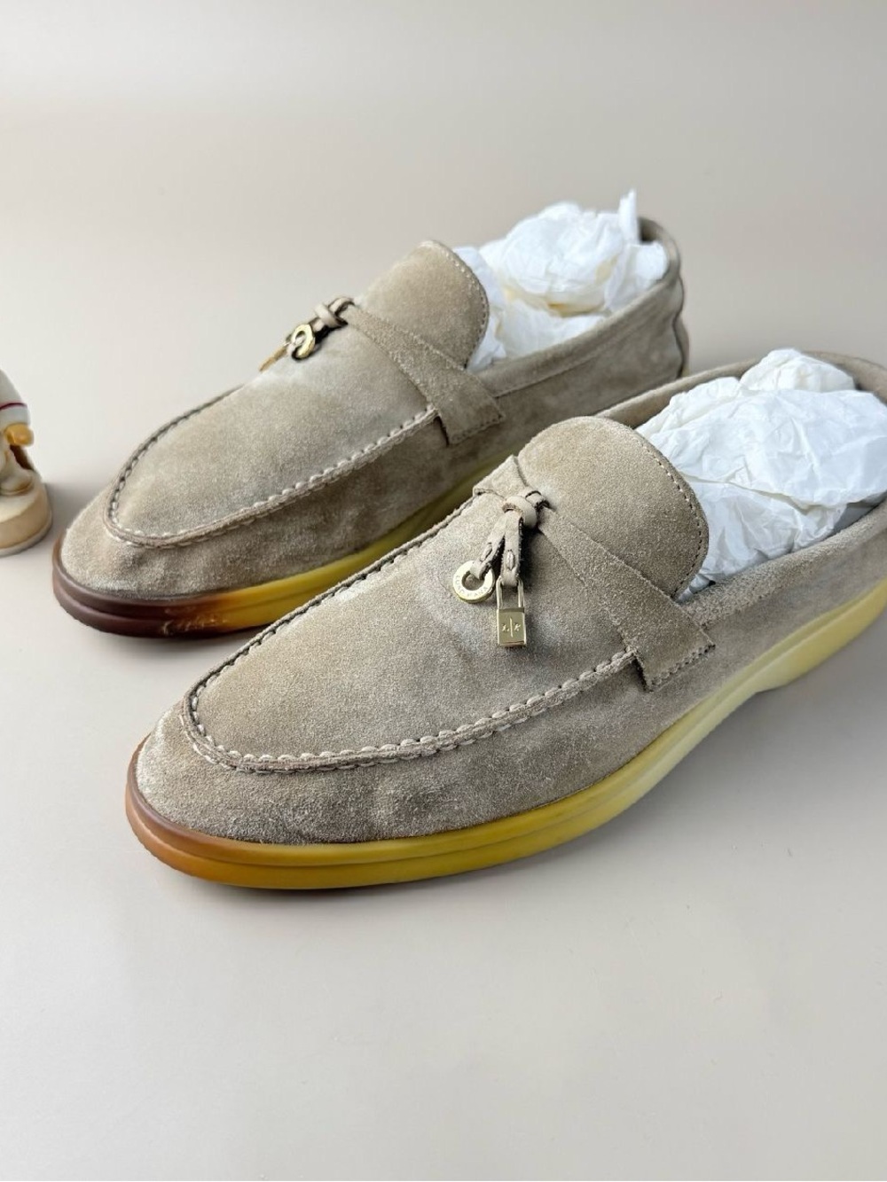 Loro Piana Taupe Suede Tassel Loafers
